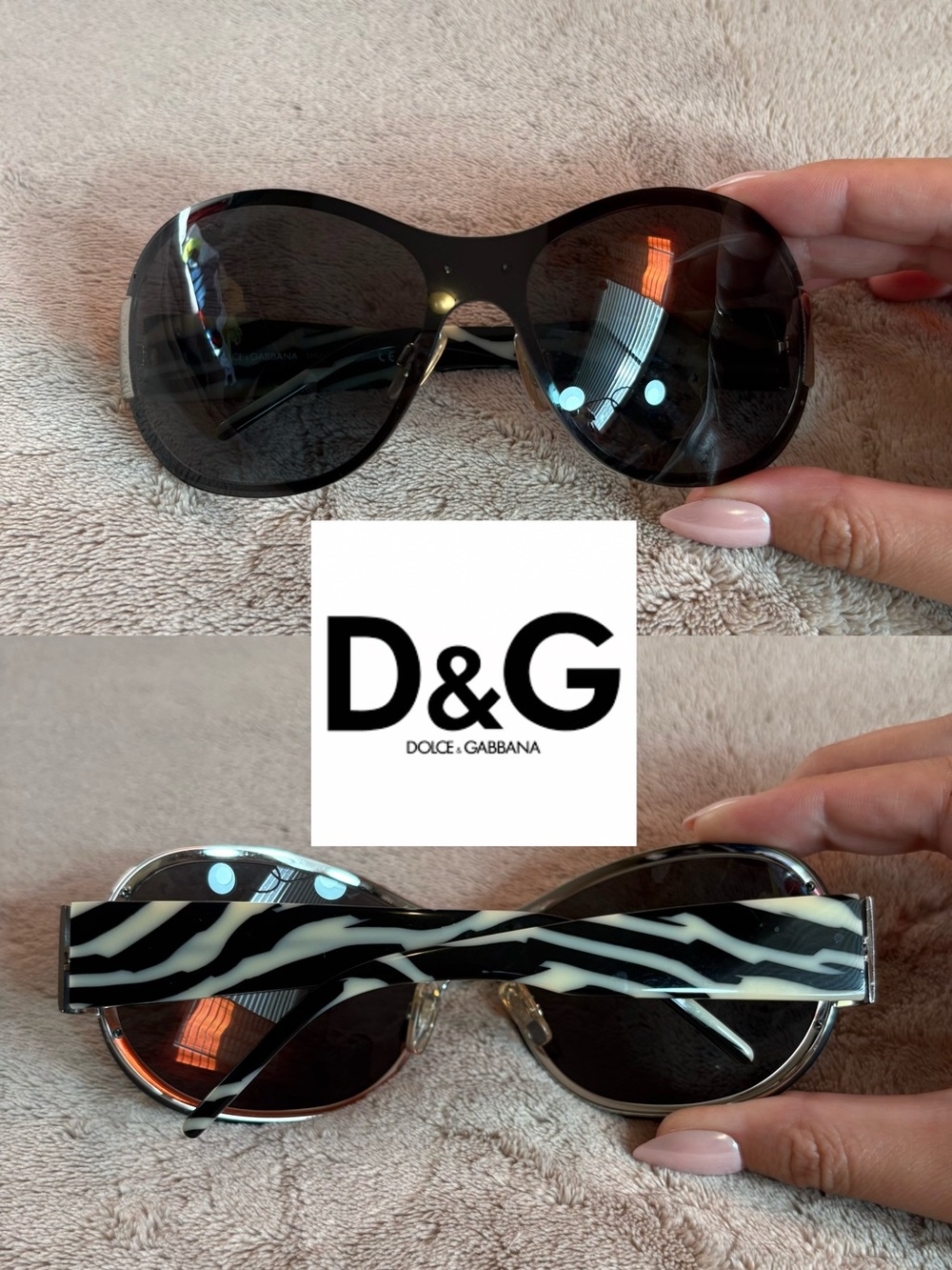 Y2k Dolce & Gabbana Black & White Zebra-Accent Oversized Shield Sunglasses